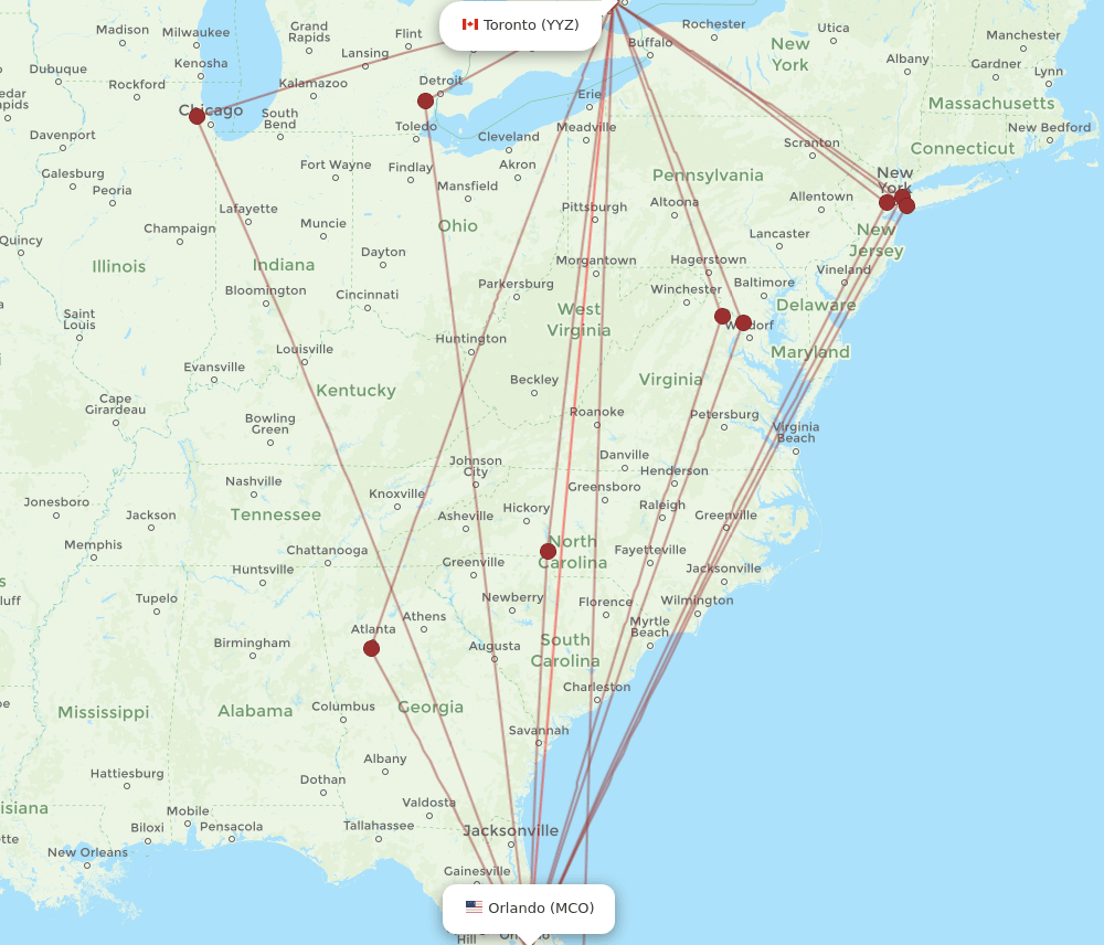 MCO-YYZ flight routes