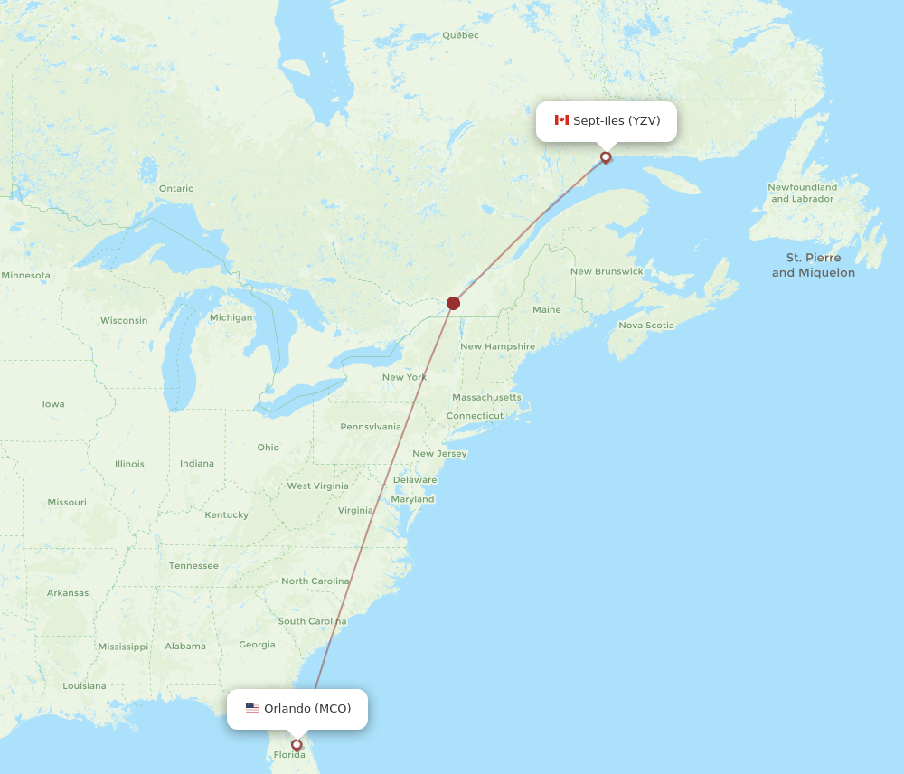 Sept-Iles - Orlando route map and flight paths