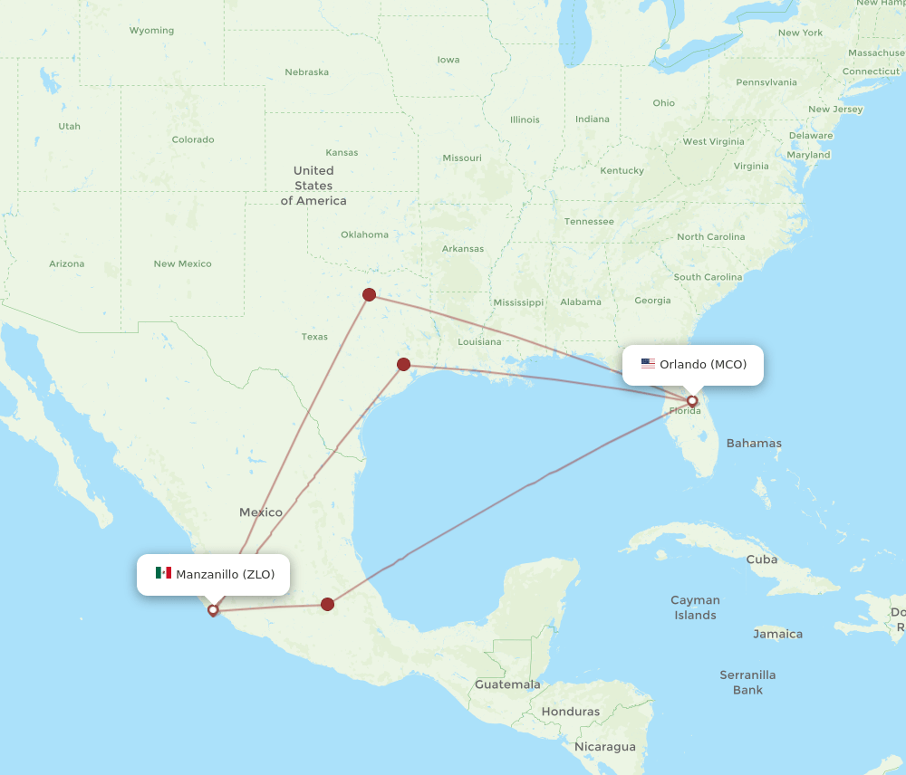 Manzanillo - Orlando route map and flight paths