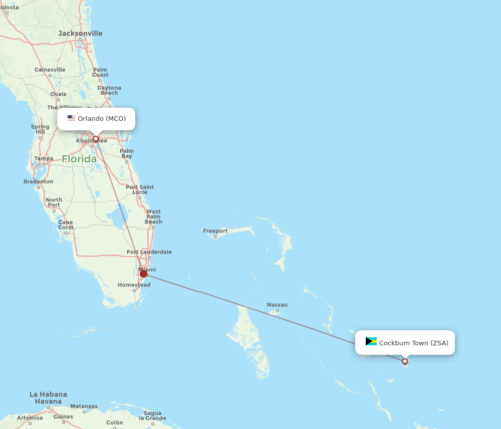 MCO-ZSA flight routes