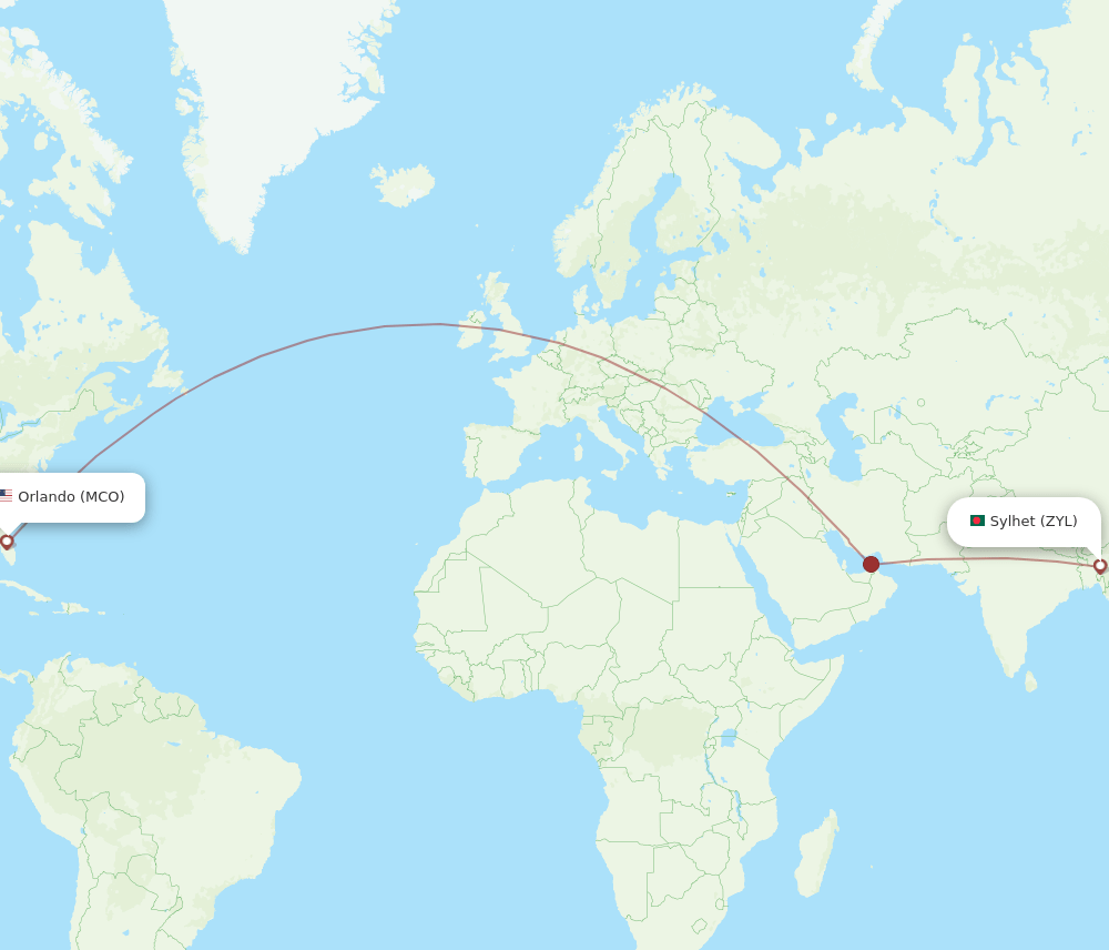 MCO-ZYL flight routes