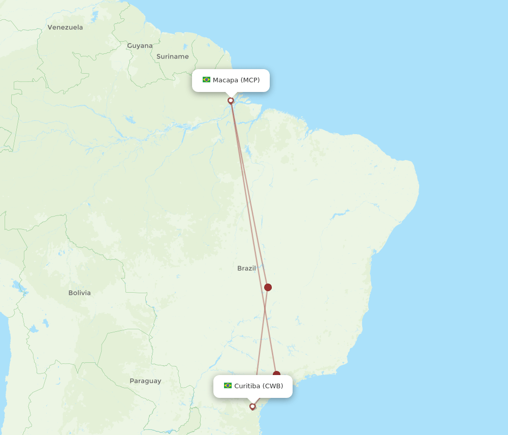 MCP to CWB flights and routes map
