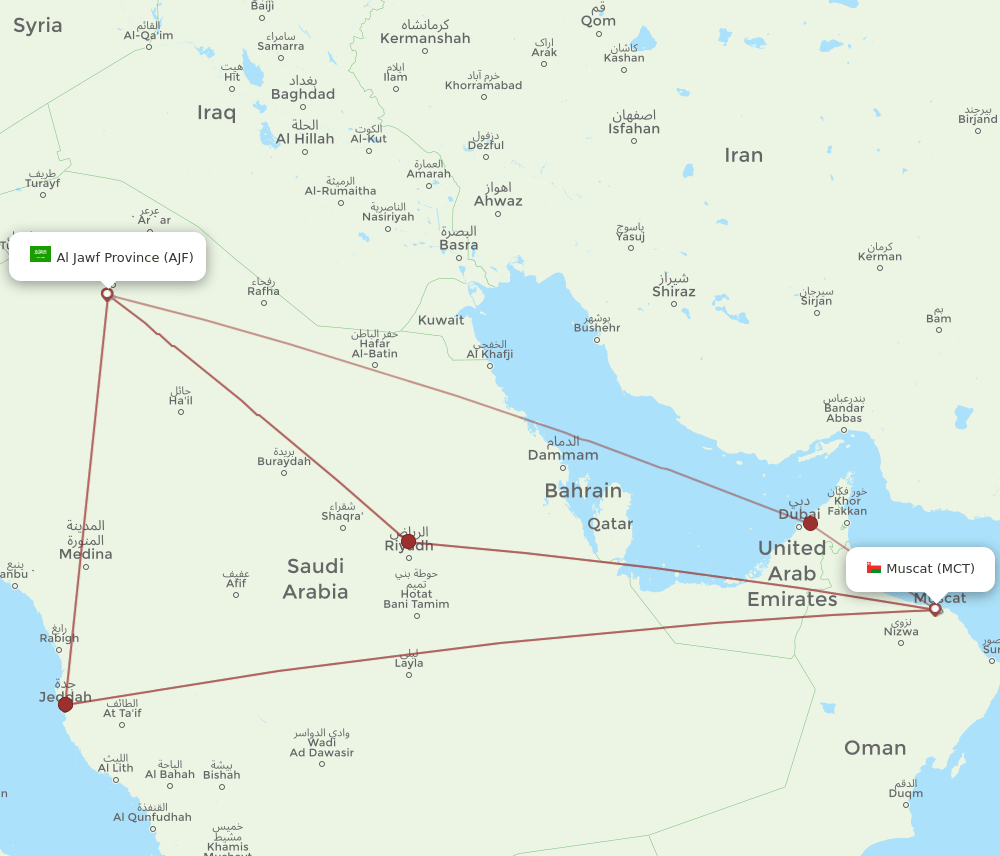 MCT to AJF flights and routes map