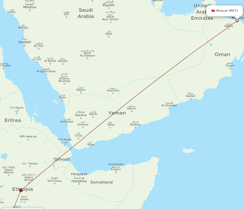 MCT to AMH flights and routes map