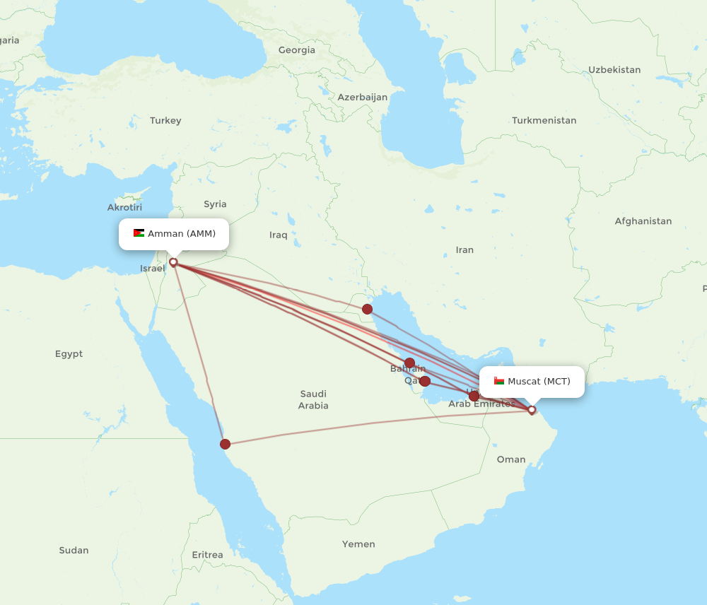 MCT to AMM flights and routes map