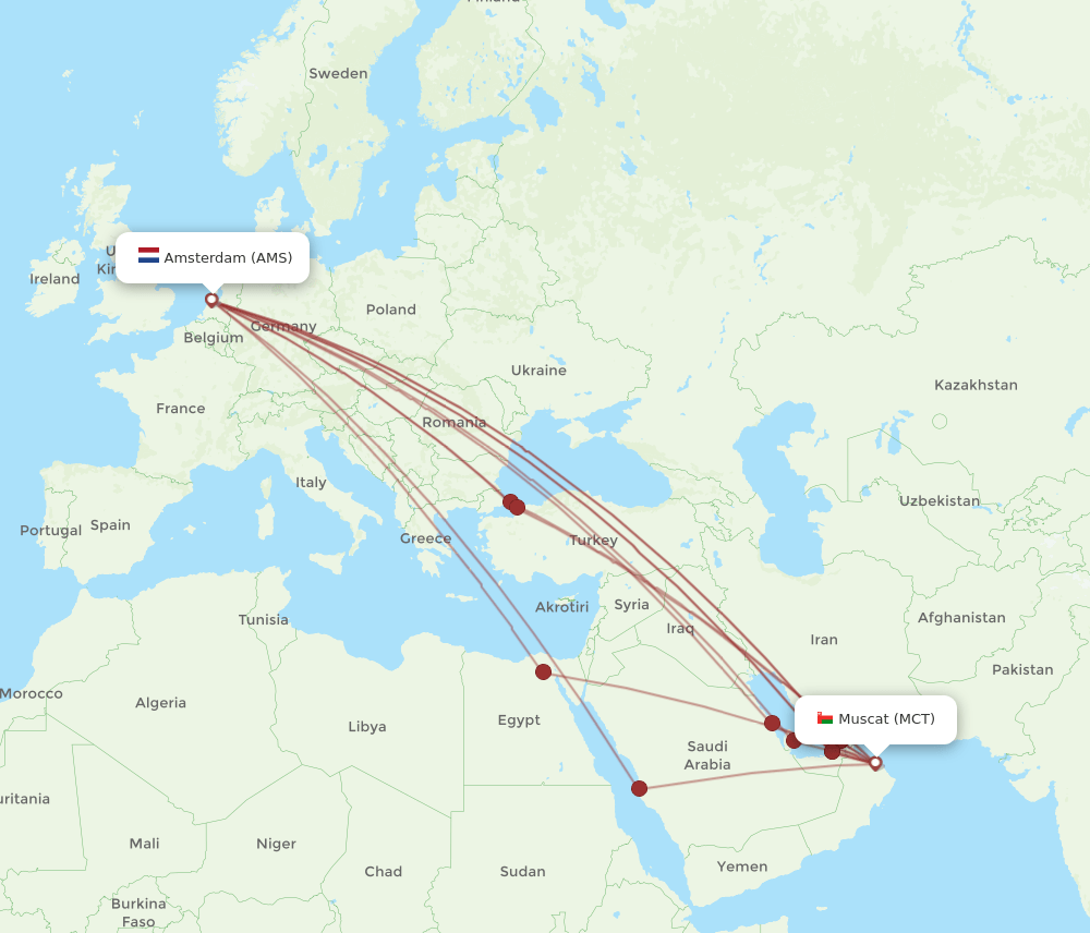 MCT-AMS flight routes