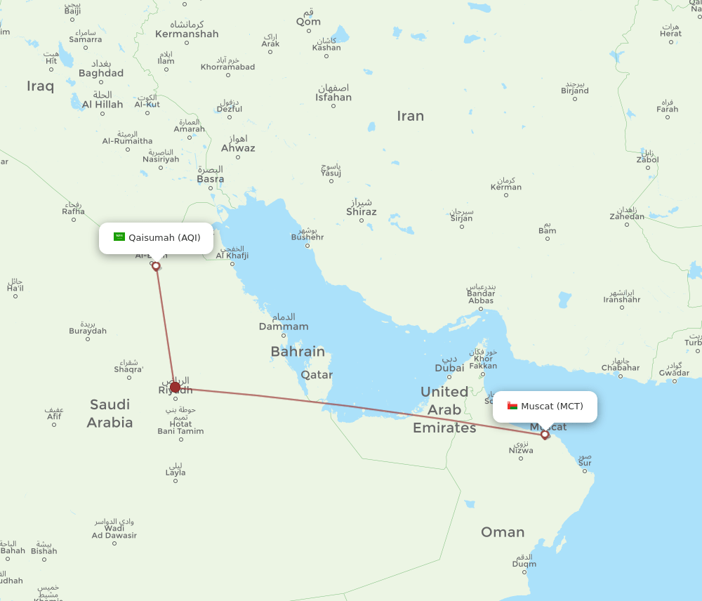 MCT to AQI flights and routes map