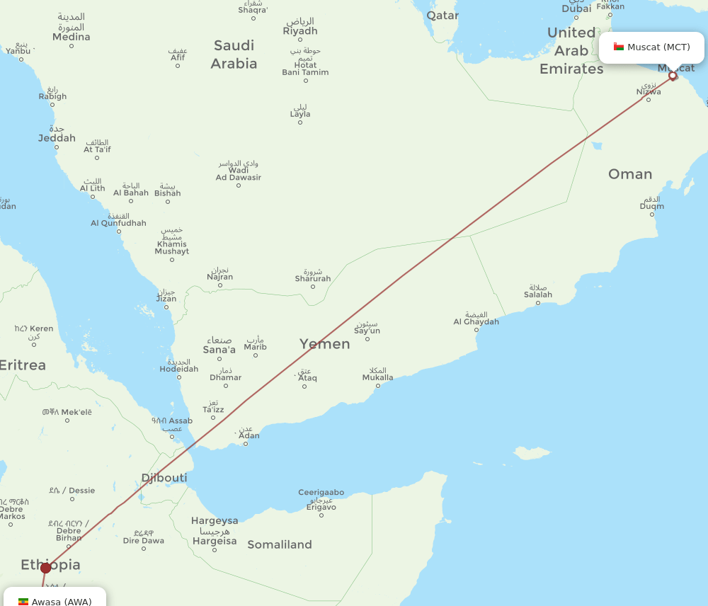 MCT-AWA flight routes