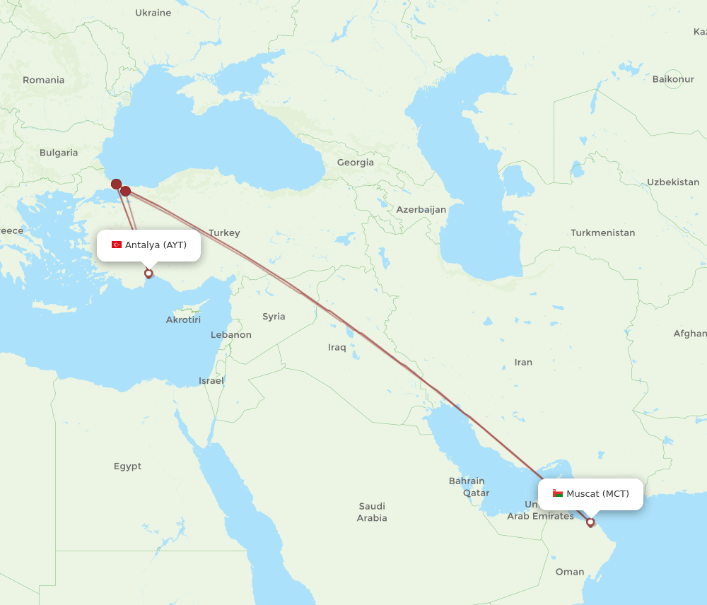 MCT-AYT flight routes