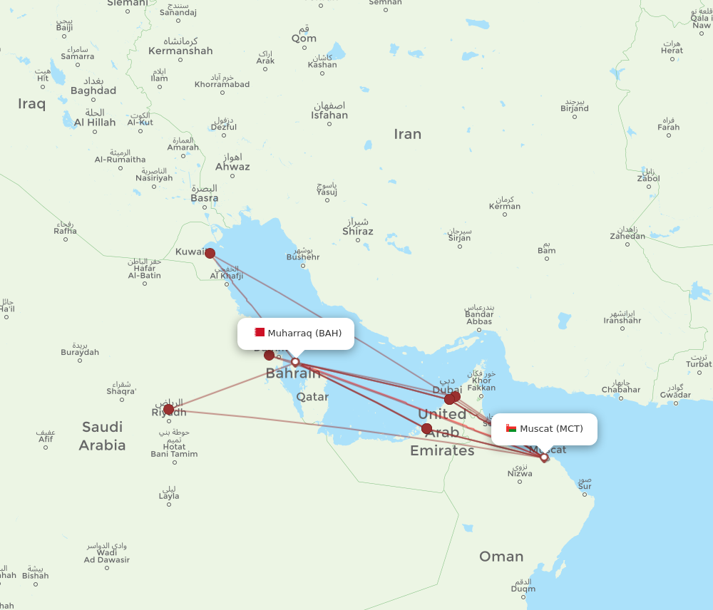 MCT to BAH flights and routes map