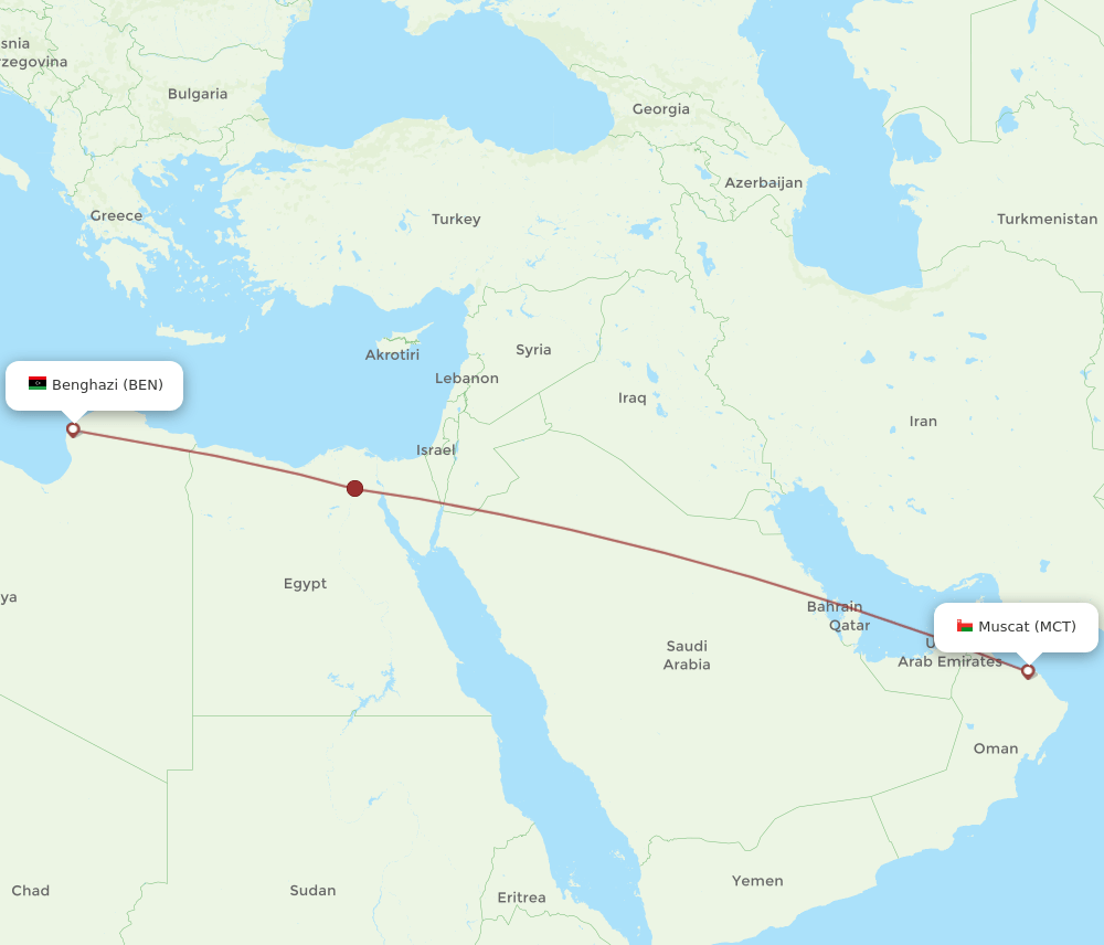 MCT to BEN flights and routes map