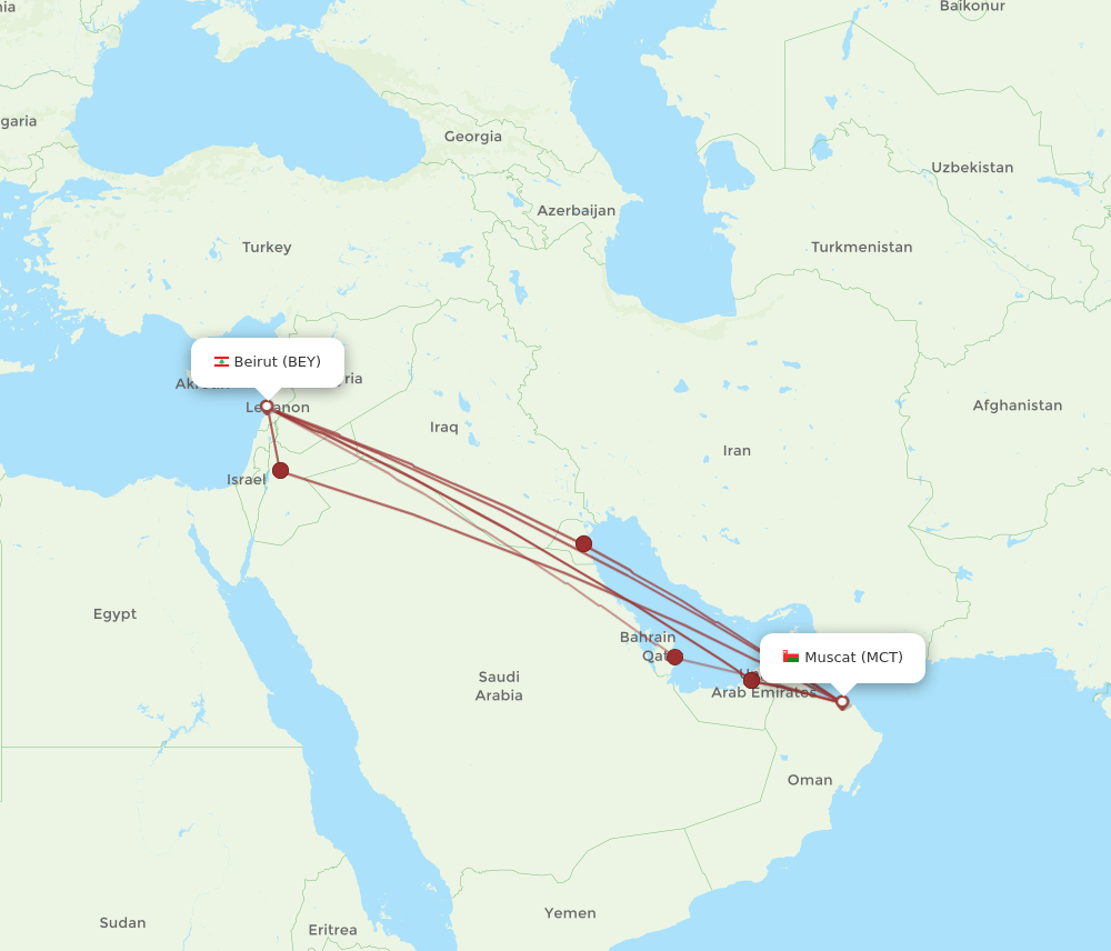 MCT to BEY flights and routes map
