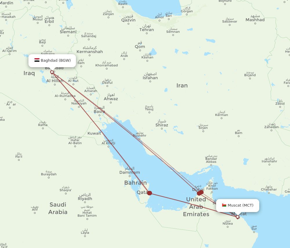 MCT-BGW flight routes