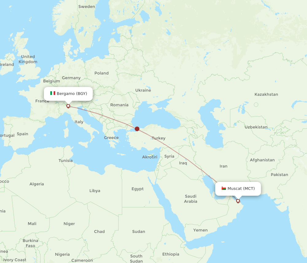 MCT-BGY flight routes