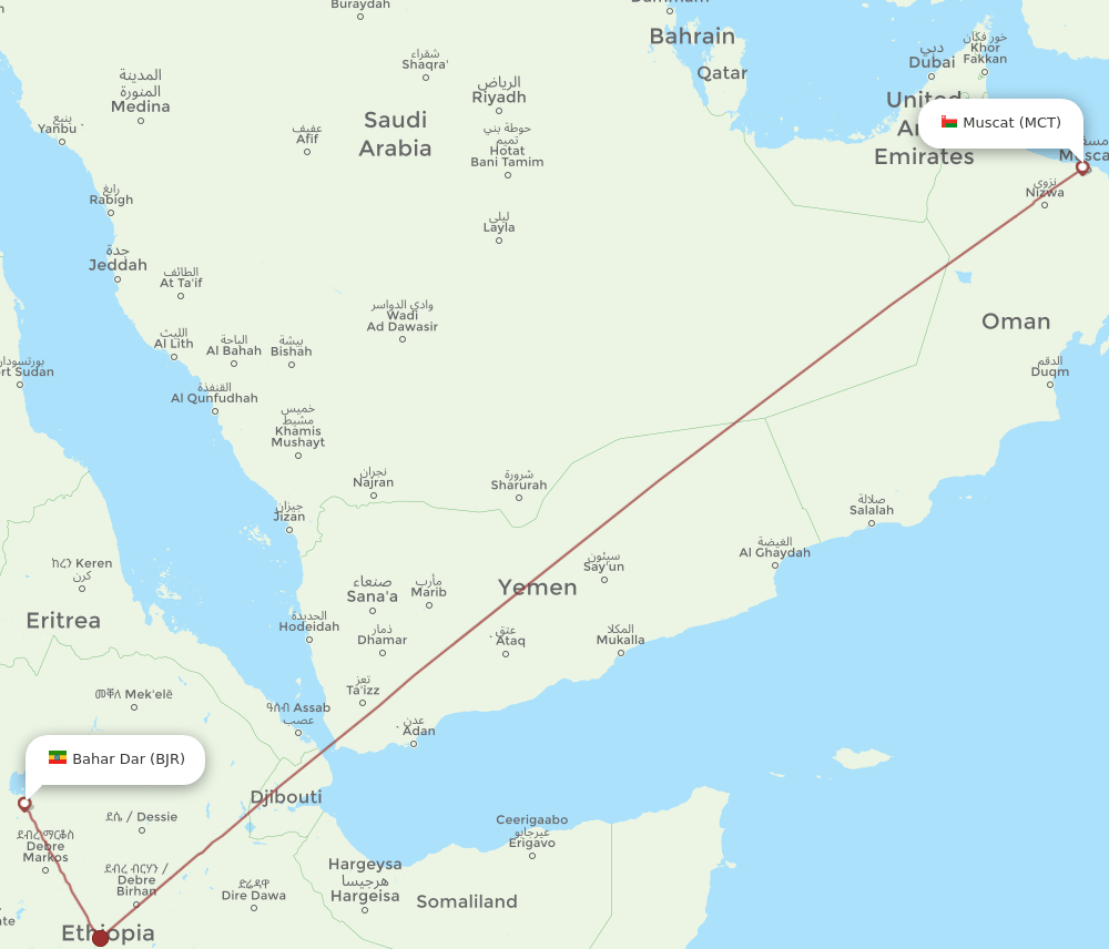 MCT-BJR flight routes