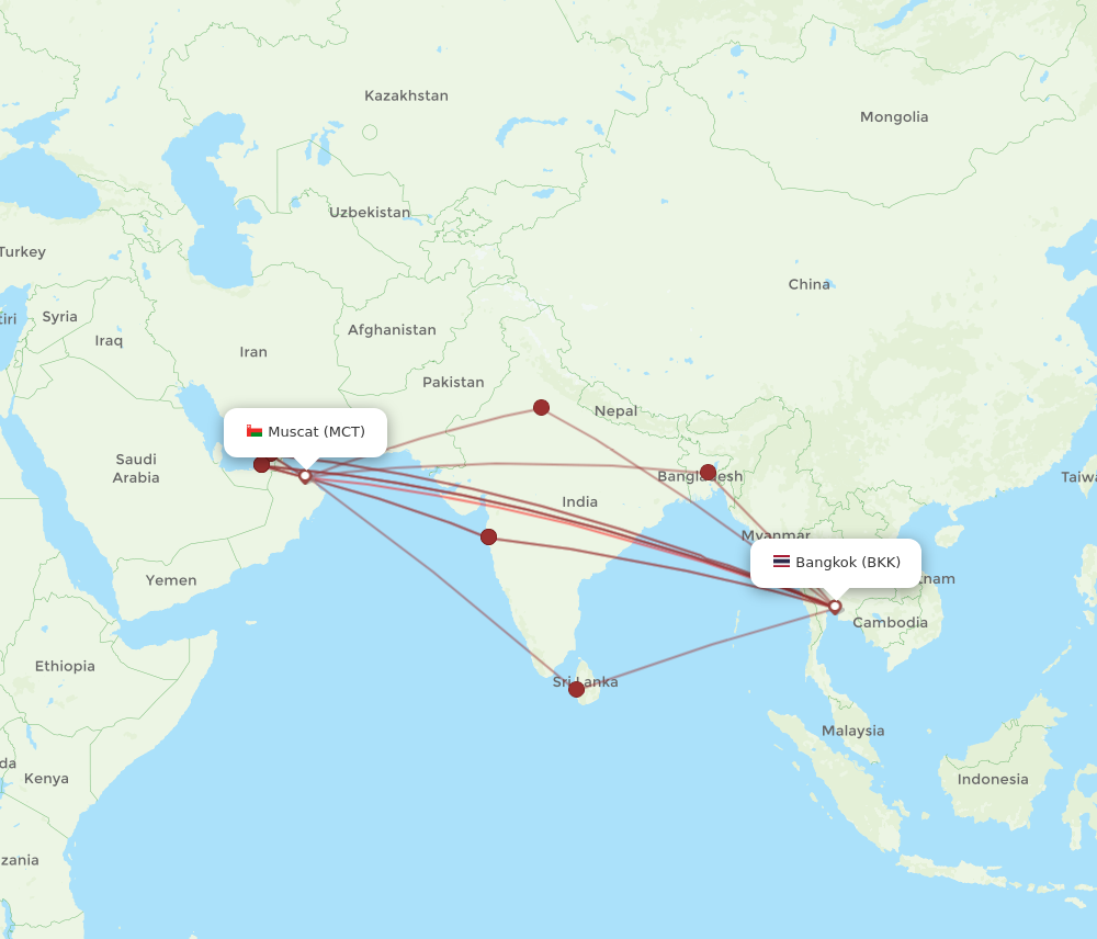 MCT to BKK flights and routes map