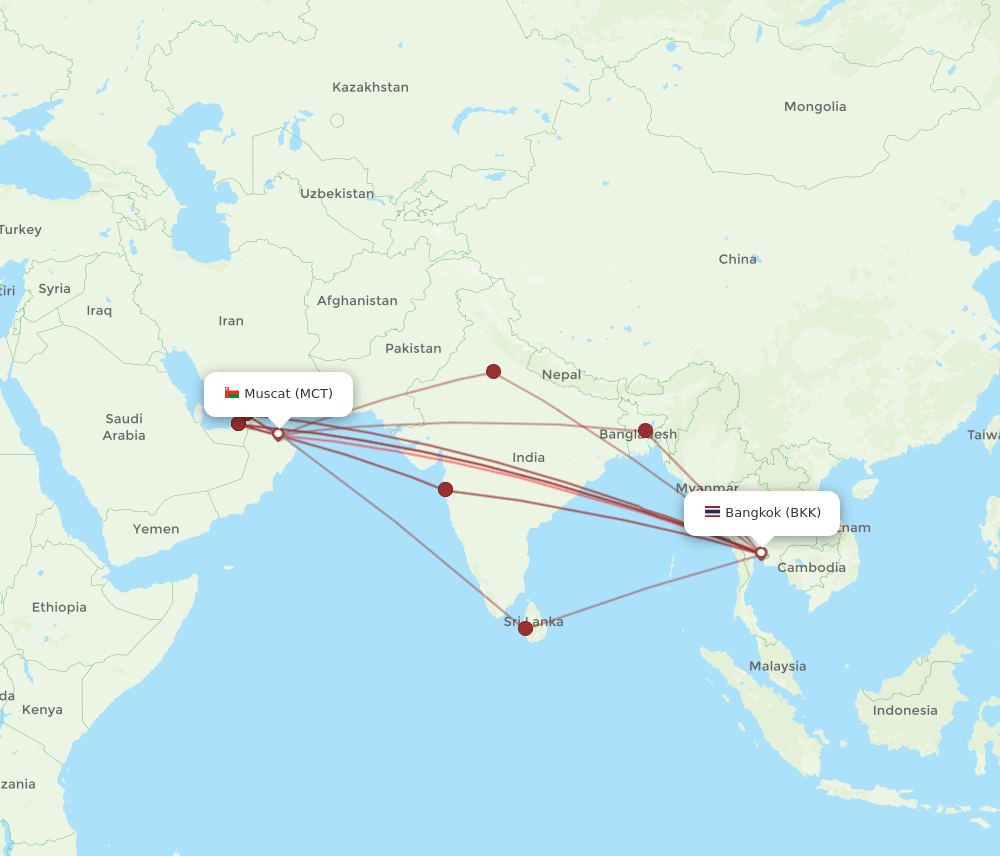 MCT to BKK flights and routes map