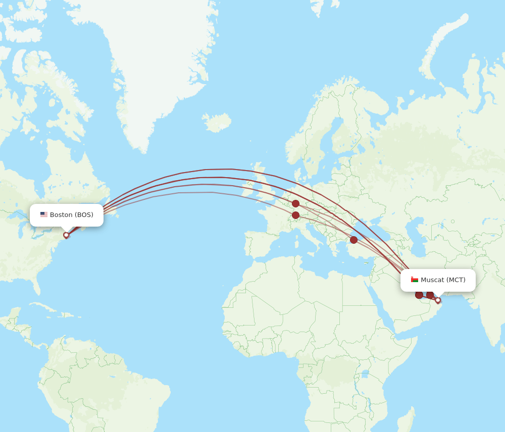 MCT-BOS flight routes