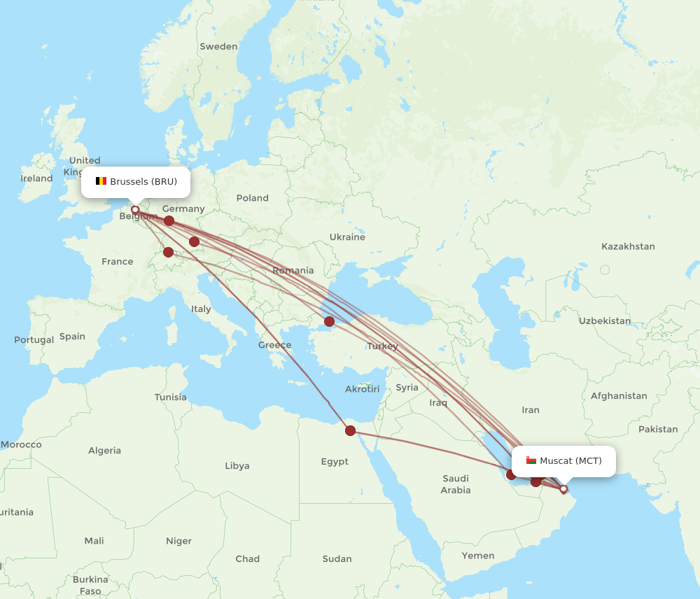 MCT-BRU flight routes