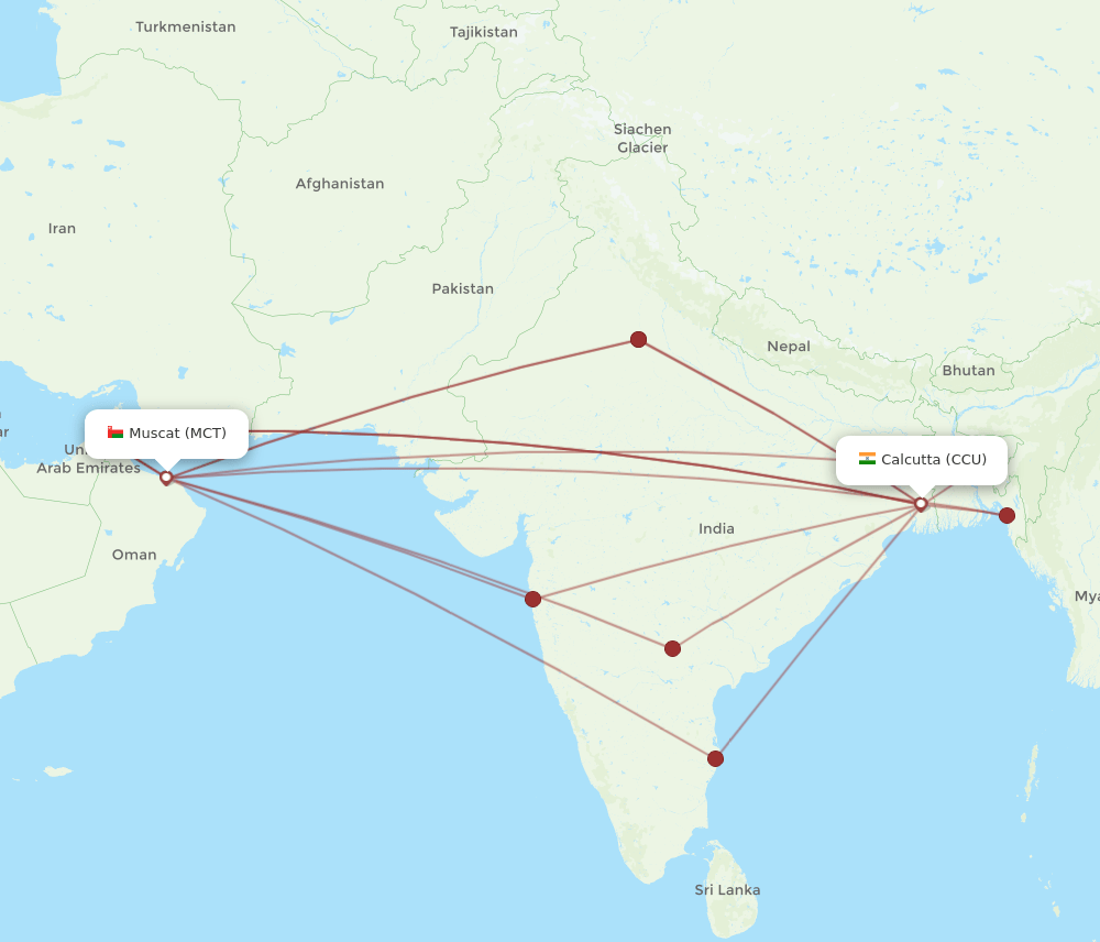 MCT-CCU flight routes