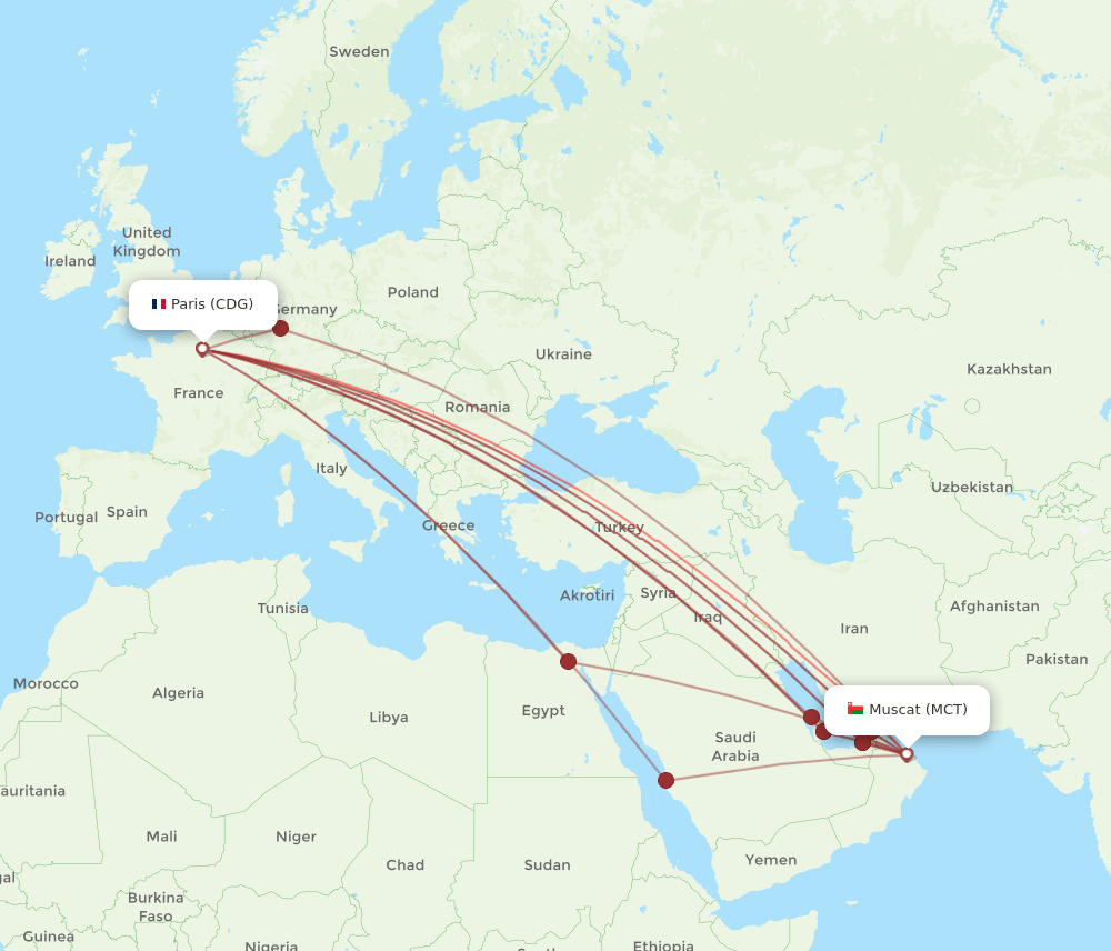 MCT-CDG flight routes