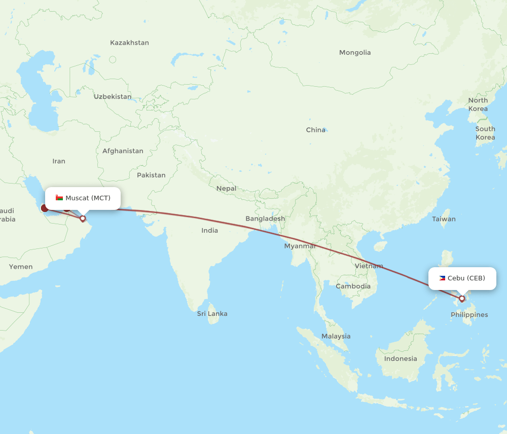 MCT to CEB flights and routes map