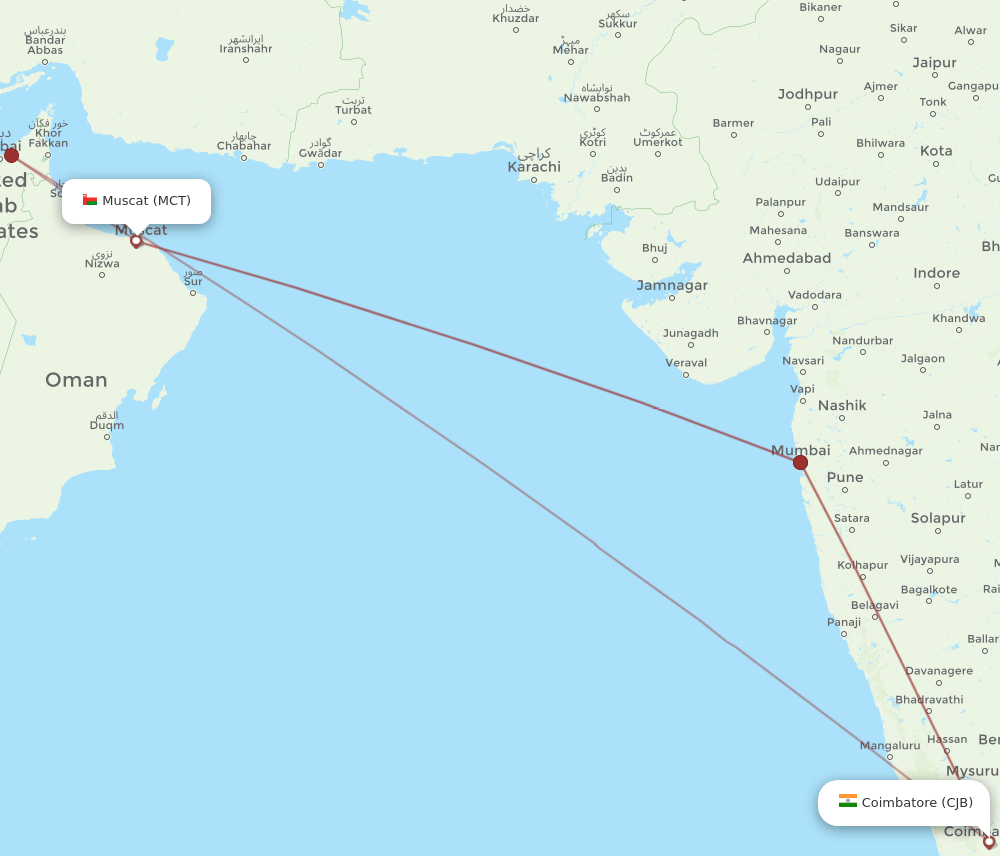MCT to CJB flights and routes map