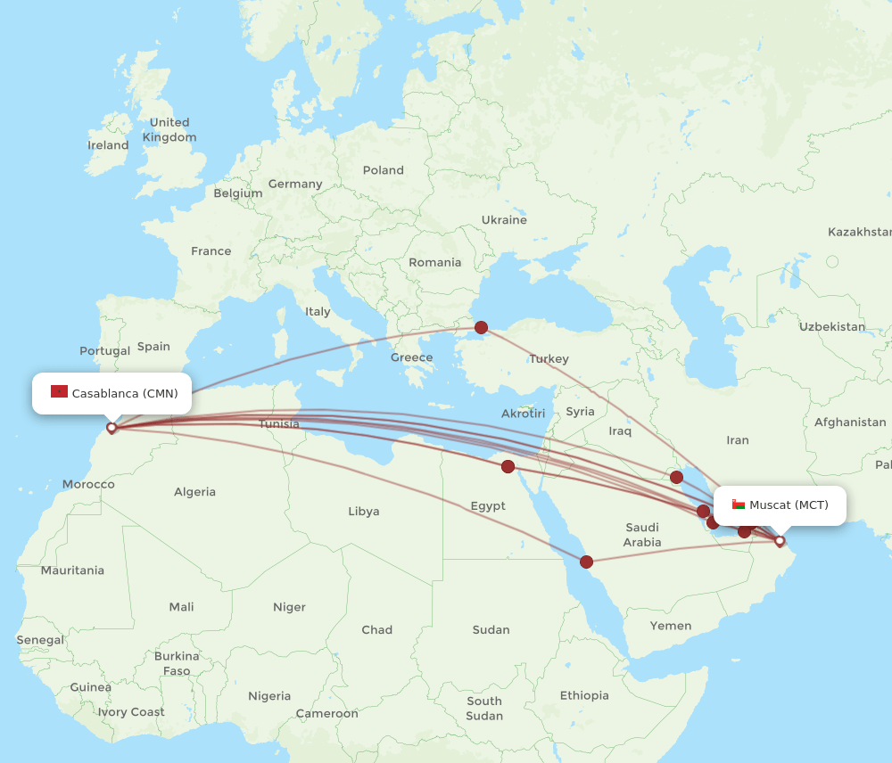 MCT-CMN flight routes