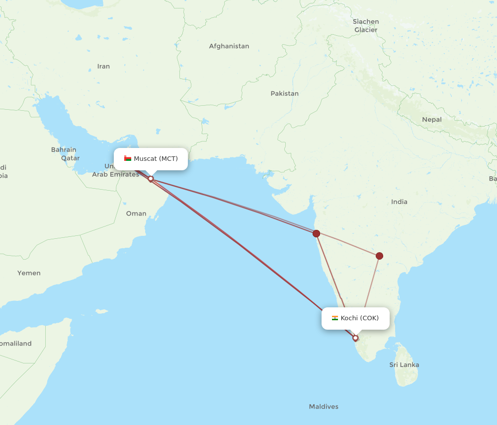 MCT to COK flights and routes map