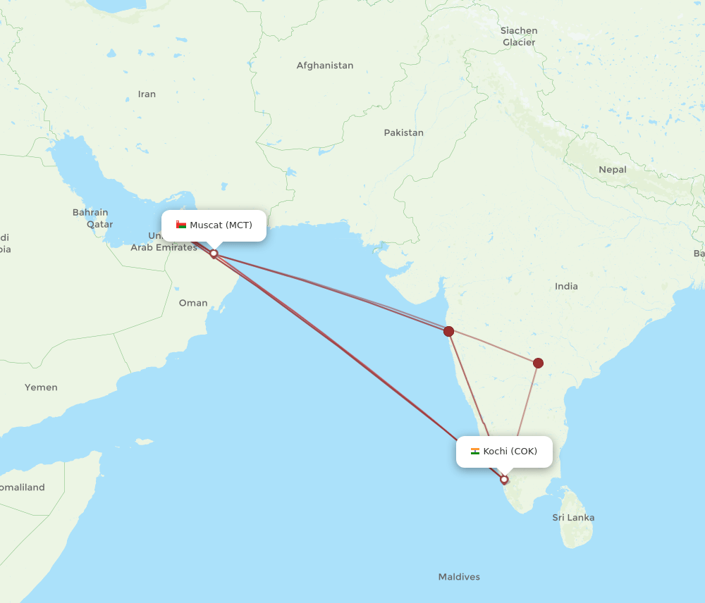 MCT-COK flight routes