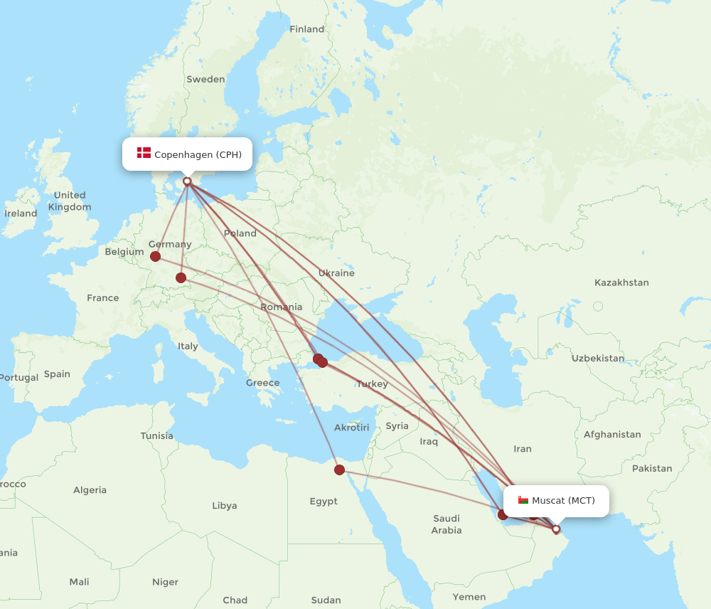 MCT-CPH flight routes