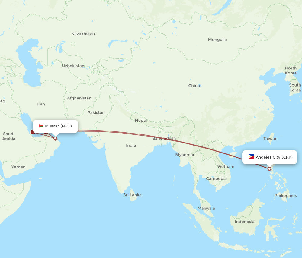 MCT-CRK flight routes