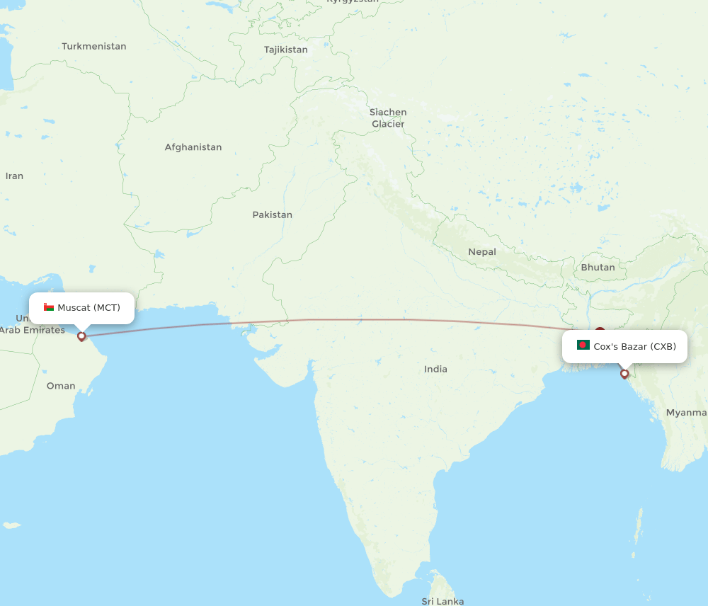 MCT-CXB flight routes