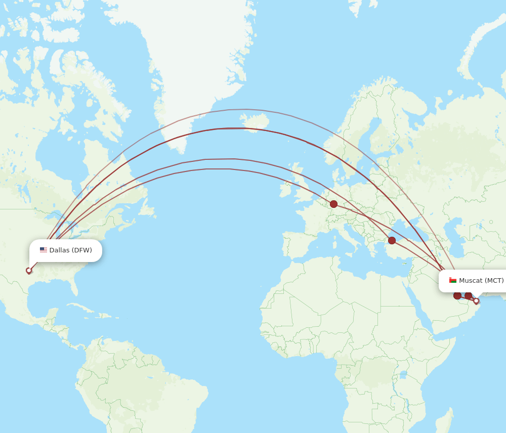 MCT-DFW flight routes