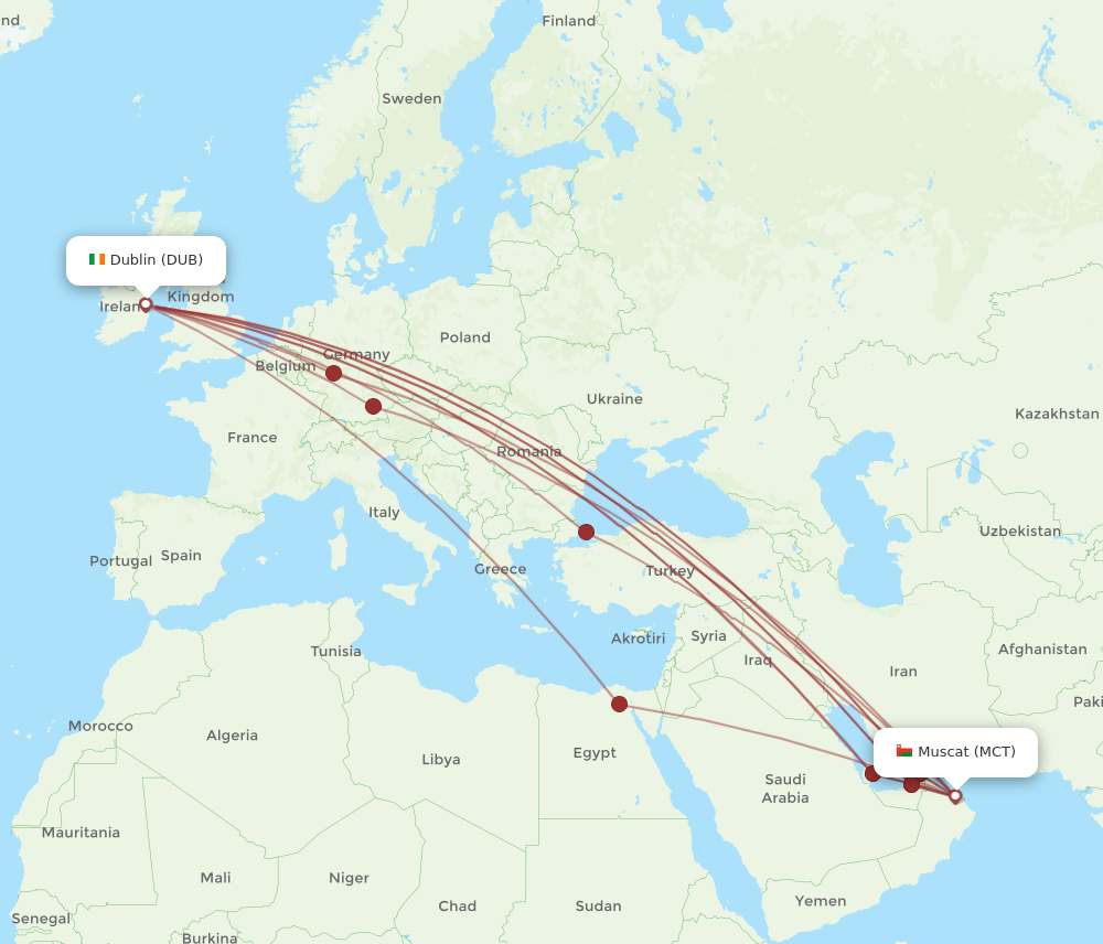 MCT to DUB flights and routes map