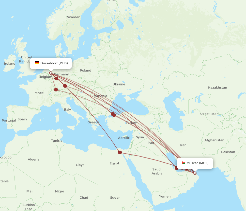 MCT-DUS flight routes