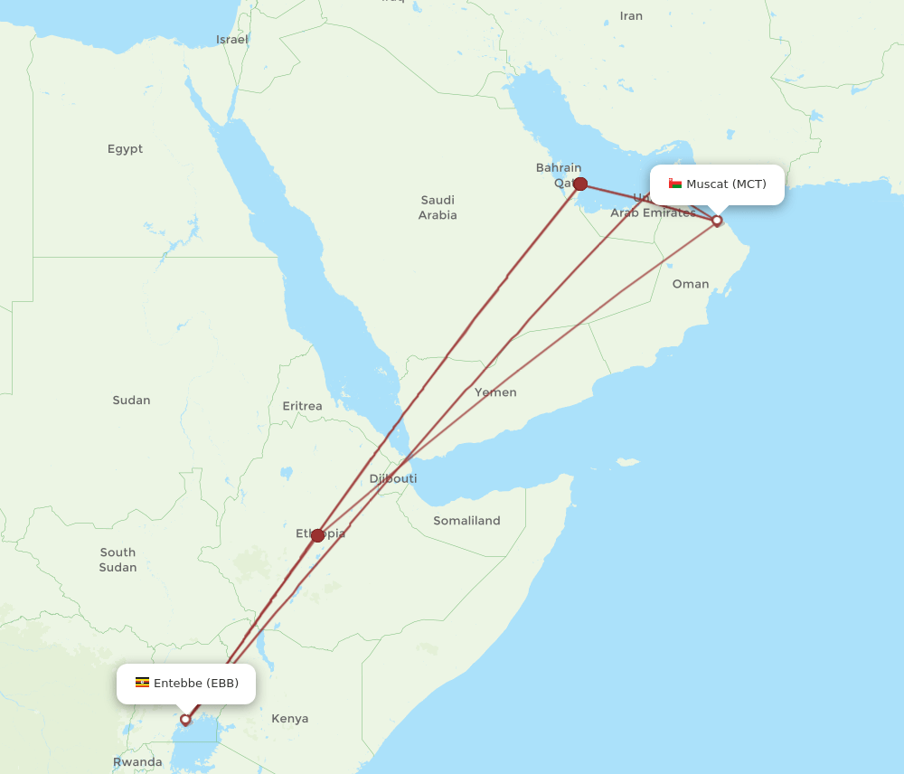MCT-EBB flight routes