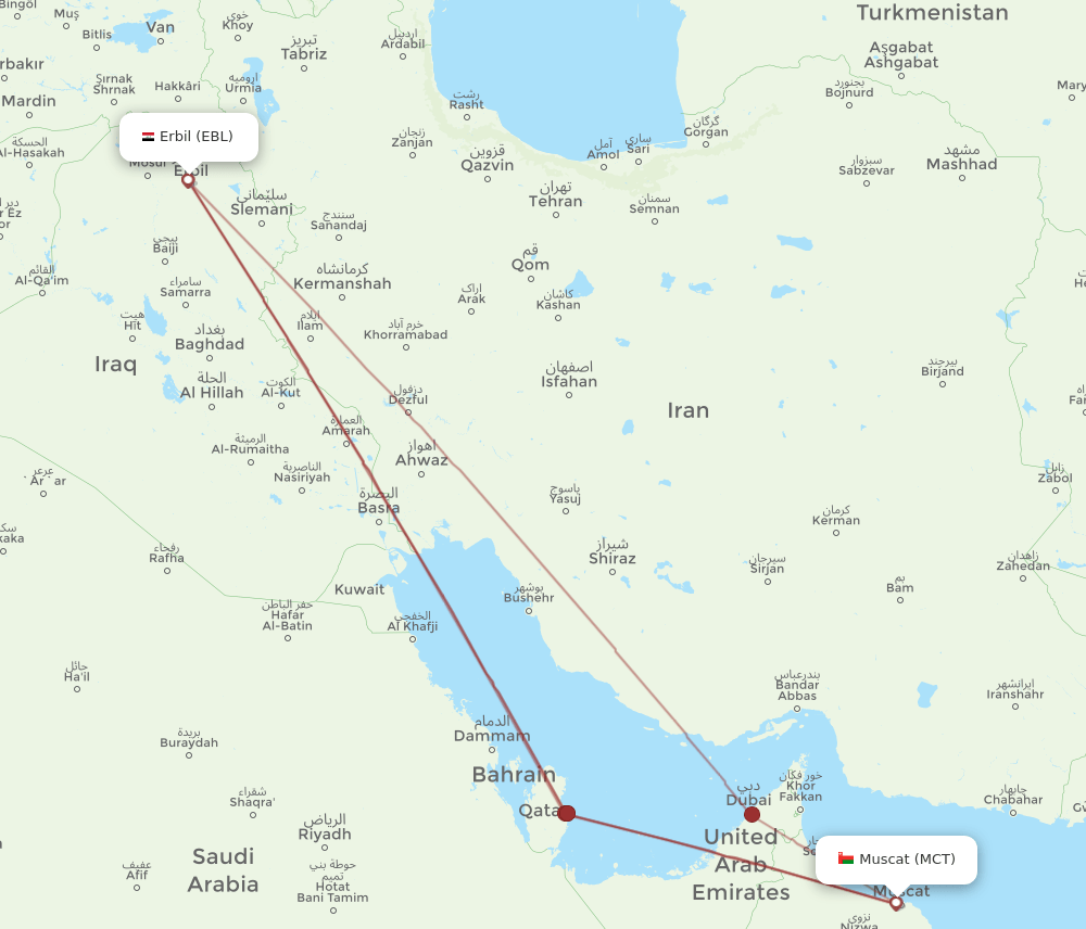 MCT-EBL flight routes
