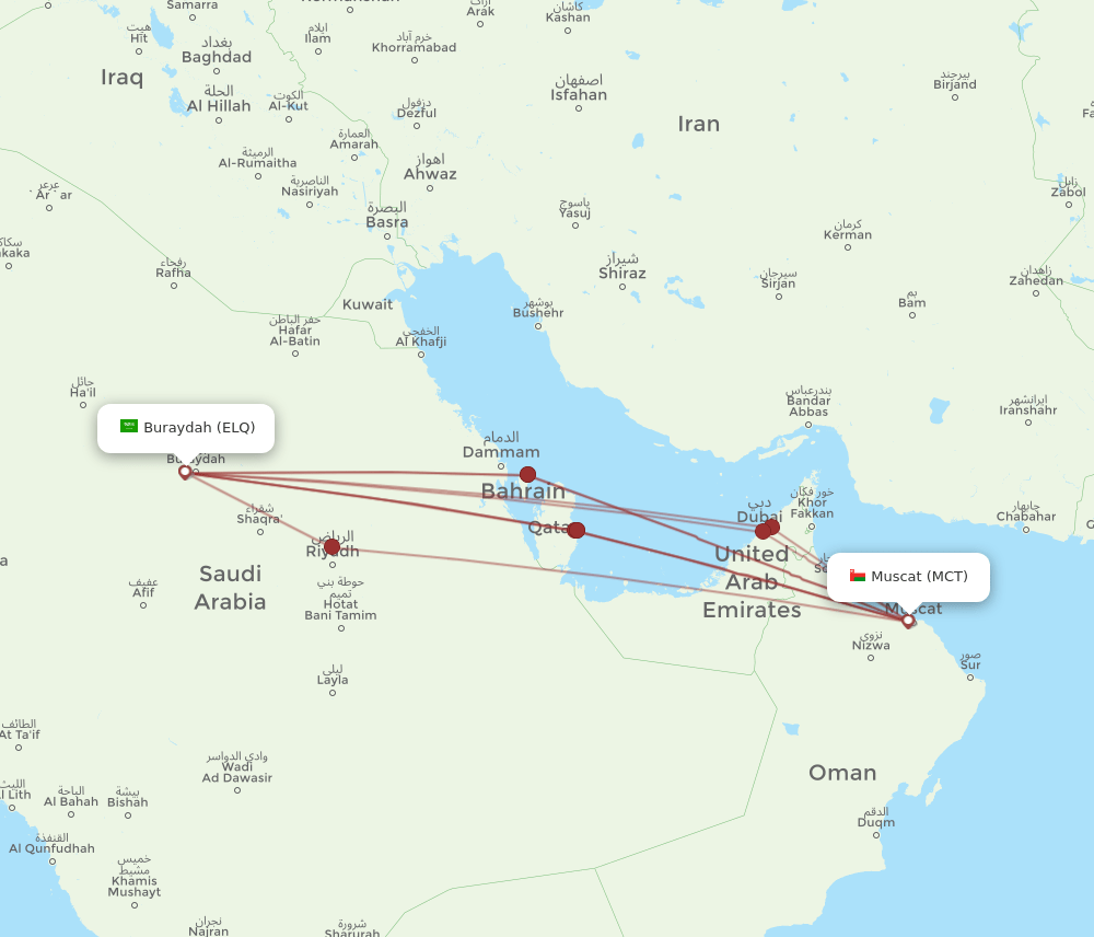 MCT to ELQ flights and routes map