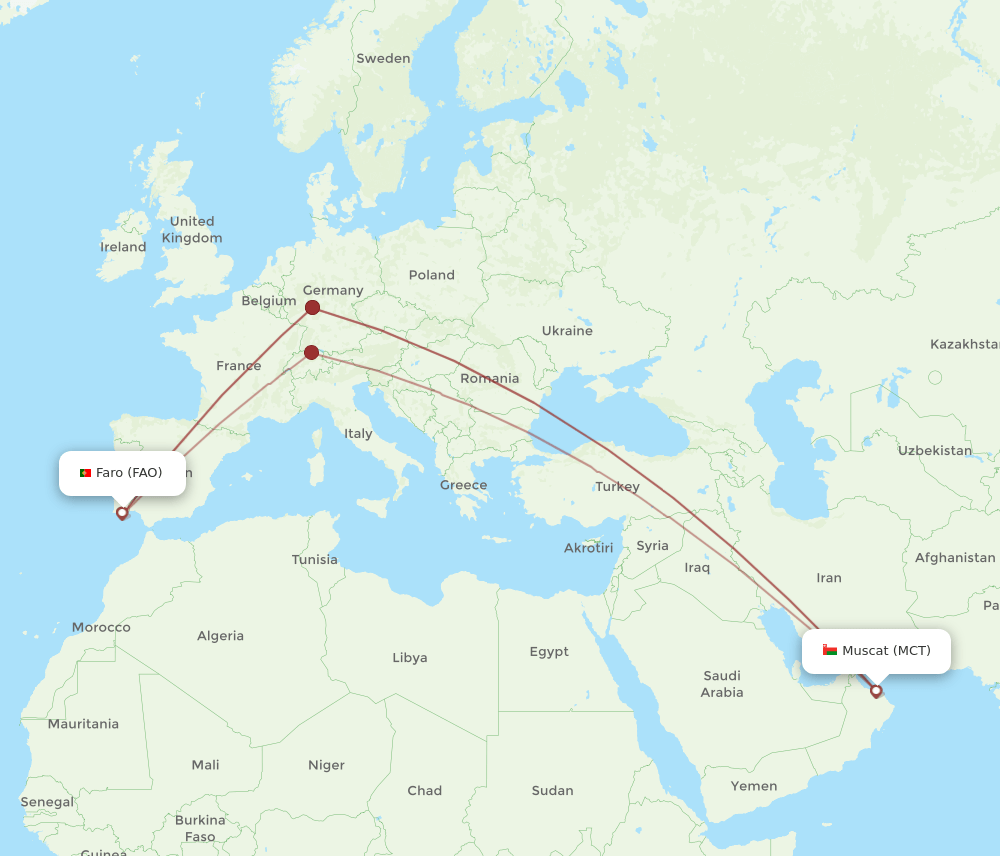 MCT to FAO flights and routes map