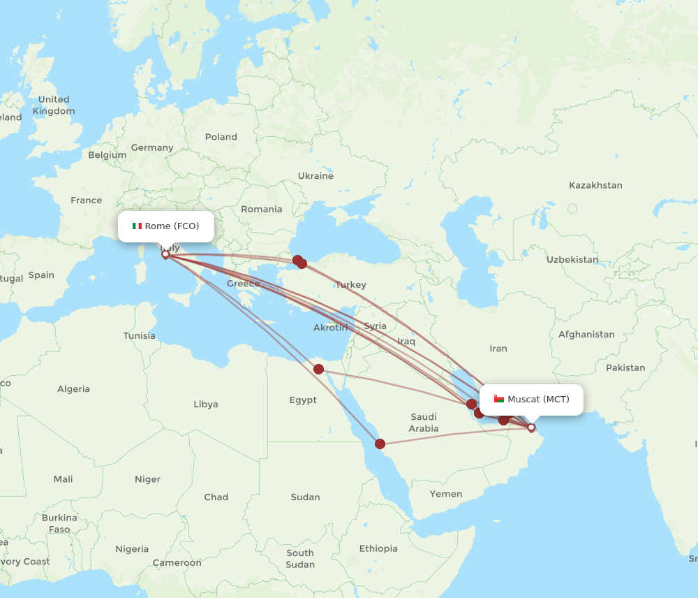 MCT to FCO flights and routes map