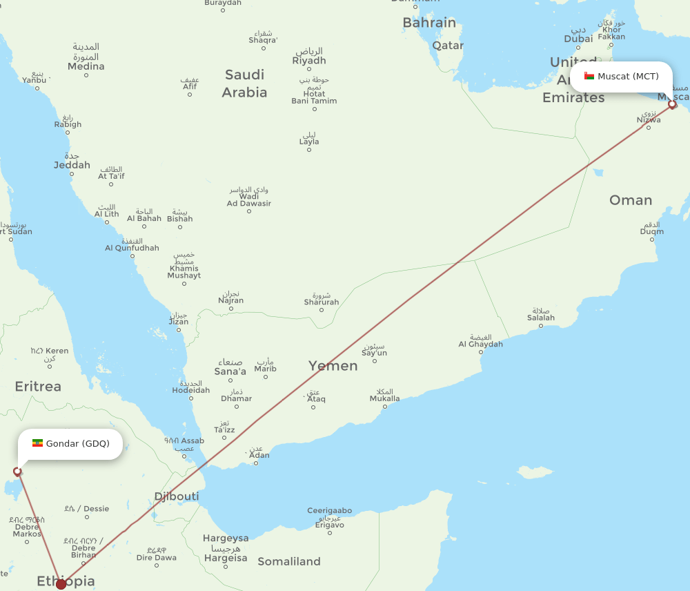 MCT-GDQ flight routes