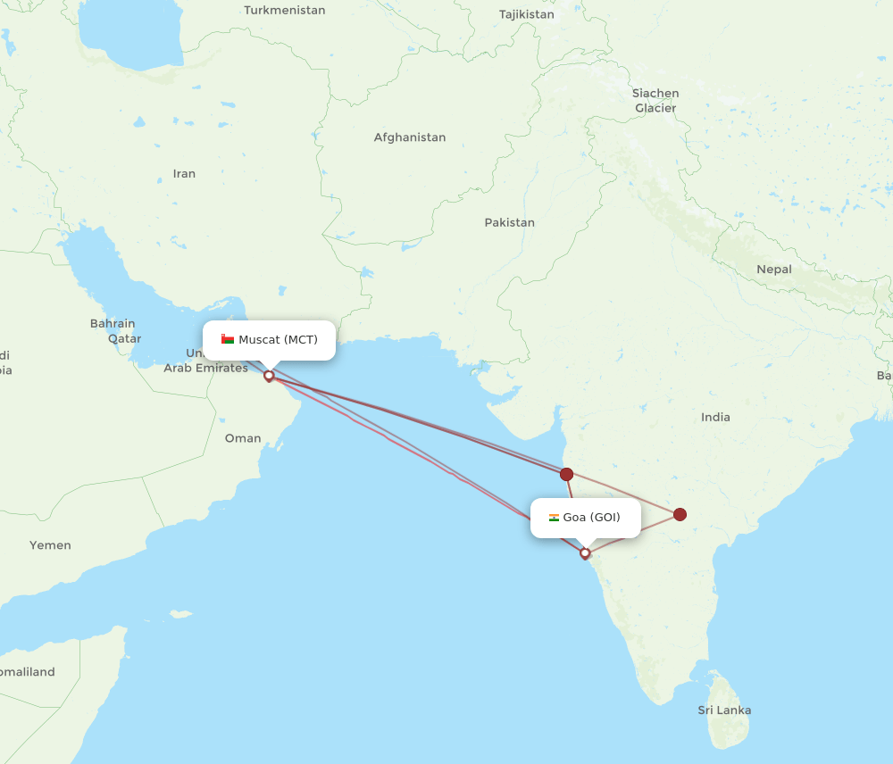 MCT to GOI flights and routes map