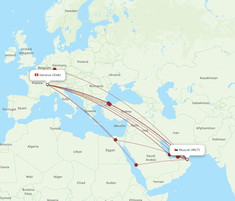 MCT to GVA flights and routes map