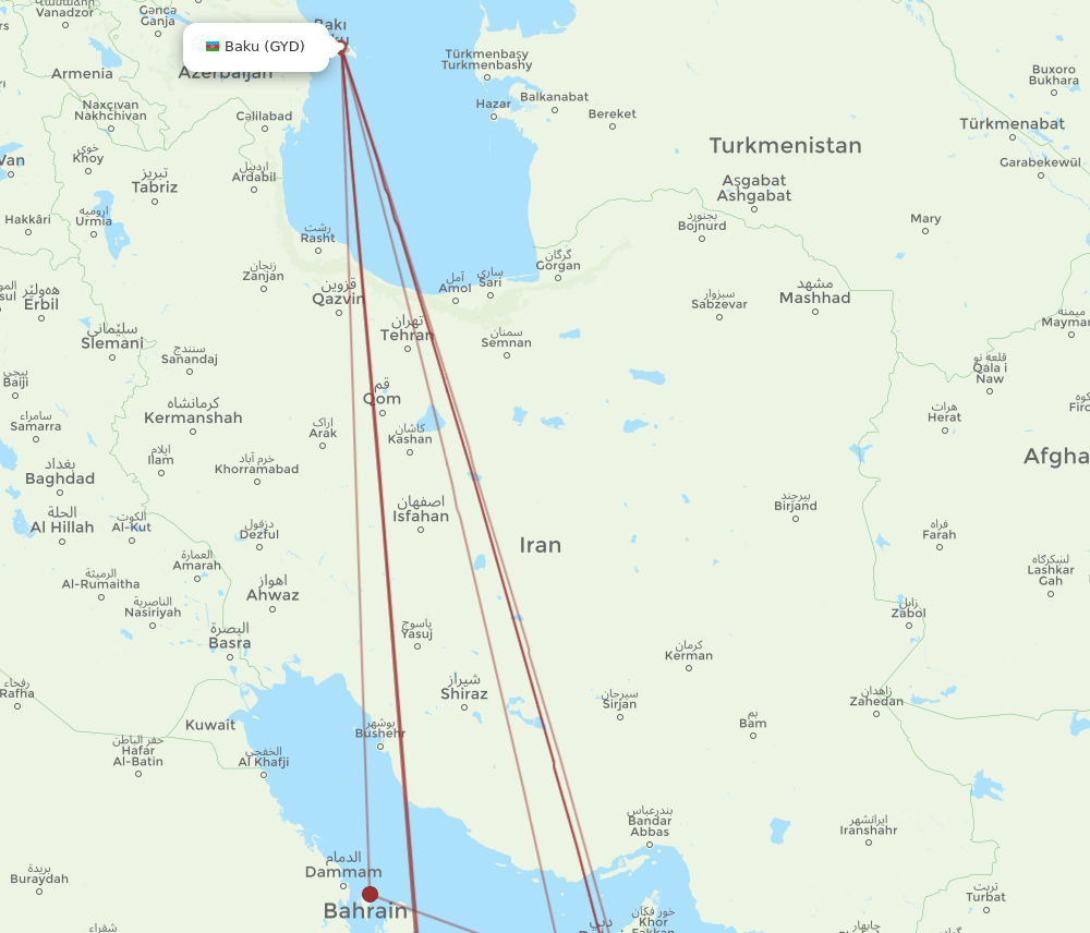 MCT-GYD flight routes