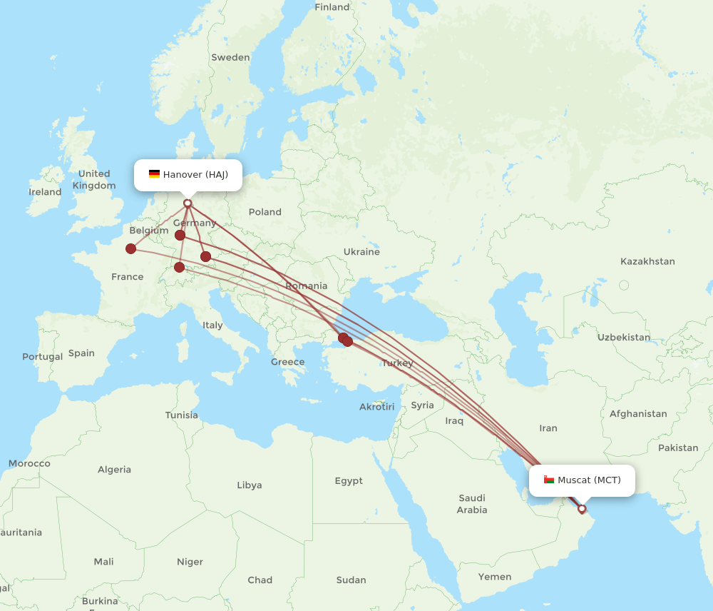 MCT-HAJ flight routes