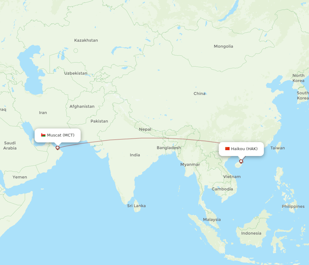 MCT-HAK flight routes