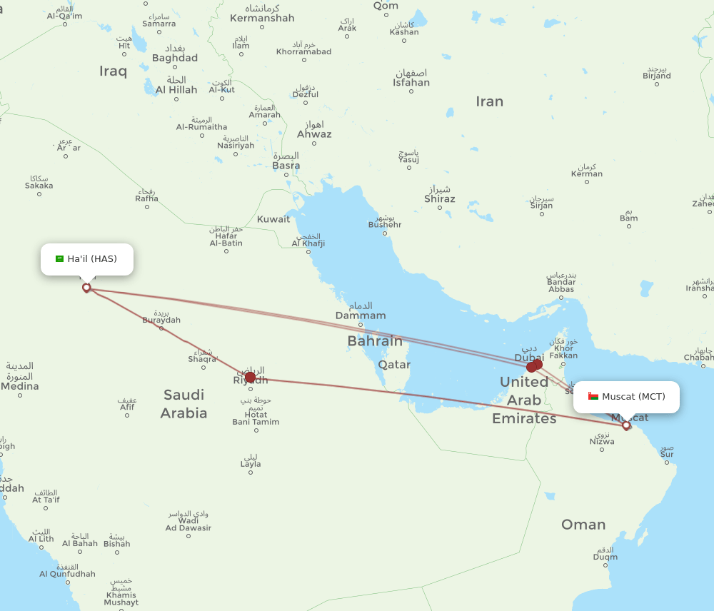 MCT-HAS flight routes