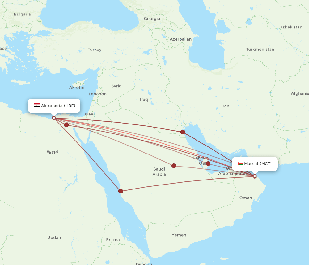 MCT to HBE flights and routes map