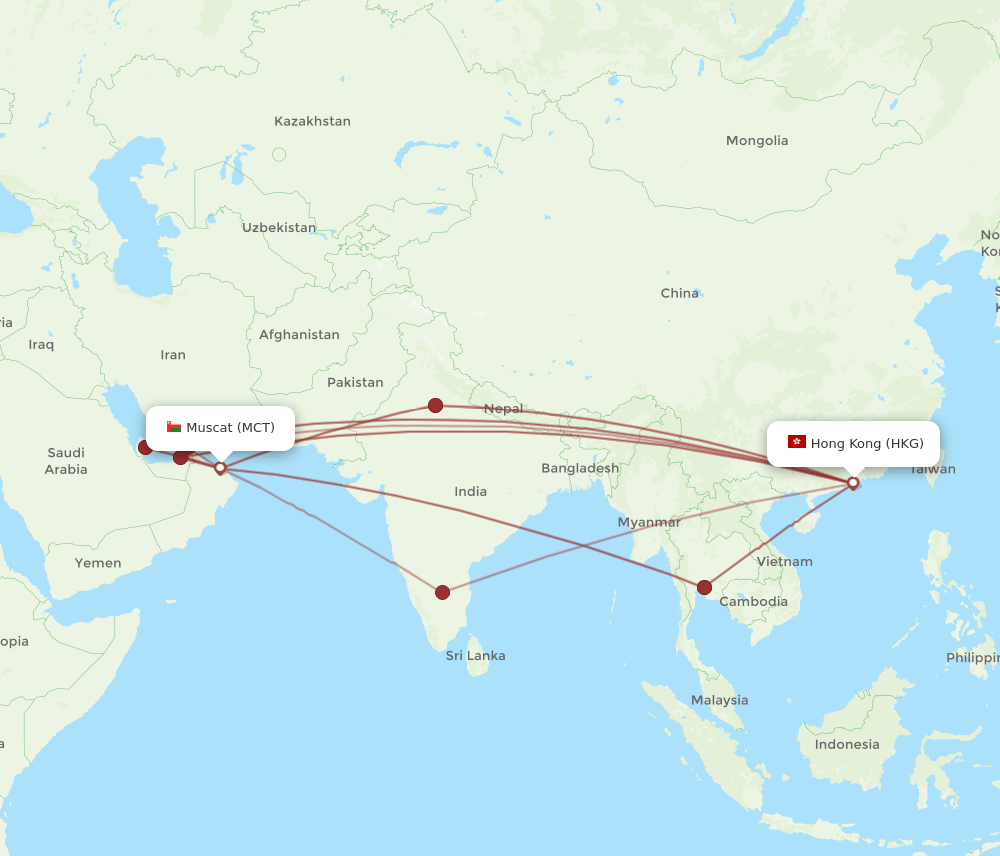 MCT-HKG flight routes